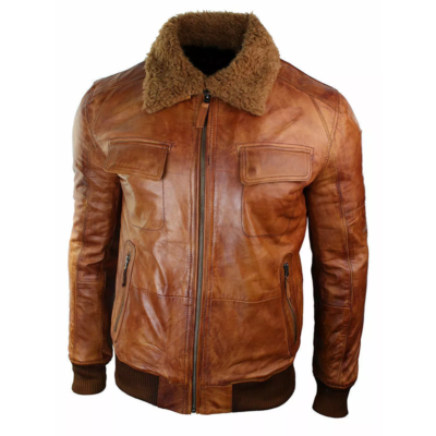 Men's Aviator Flight Brown Real Lambskin Leather Jacket-Men Vintage Bomber Jacket-Handmade Custom Shearling Fur Jacket For Men-WWII Jacket - Image 3