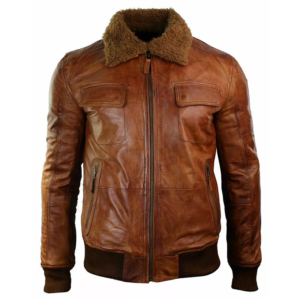 Men’s Aviator Flight Brown Real Lambskin Leather Jacket-Men Vintage Bomber Jacket-Handmade Custom Shearling Fur Jacket For Men-WWII Jacket