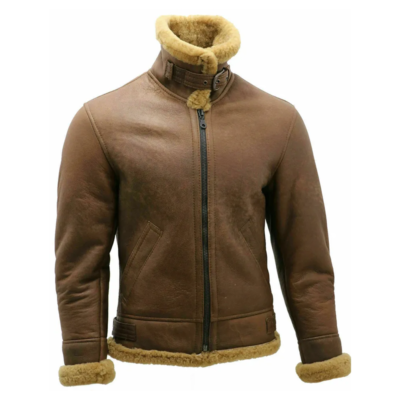 Men RAF Aviator B3 Bomber Brown Leather Jacket-Shearling Fur Leather Flying Pilot Jacket For Men's-Men's Winter Jacket-Handmade Leather Coat - Image 3