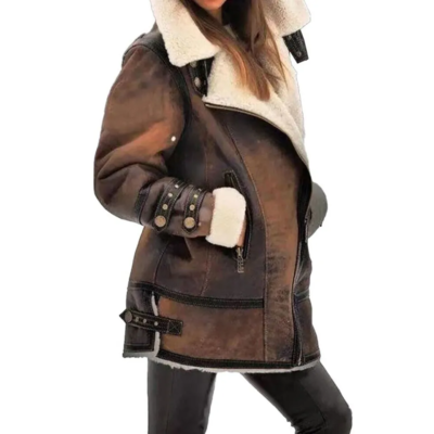 Women's Brown B3 Bomber Genuine Lambskin Leather Jacket-Men's RAF Aviator WWII Flying Pilot Shearling Fur Leather Jacket-Gift For Her - Image 3