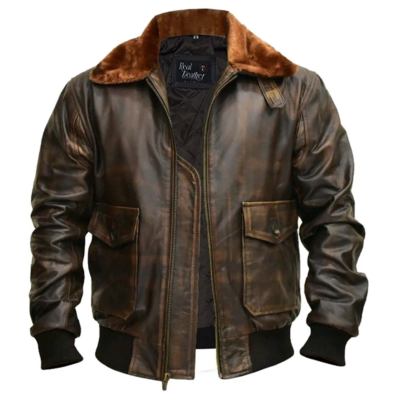 Men's Flying RAF Aviator B3 Bomber Flight Distressed Brown Leather Jacket-Men's Real Lambskin Leather Jacket-Handmade WWII Leather Coat