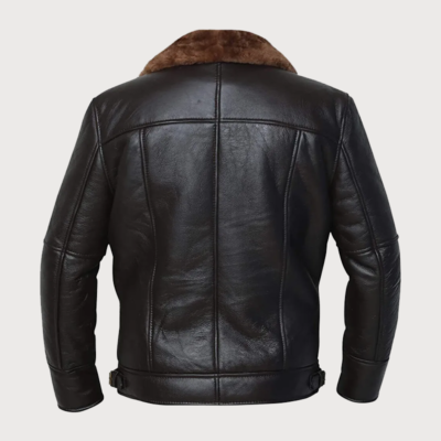 Men's Cross Zip B3 Bomber Flying Pilot Aviator Real Sheepskin Leather Jacket-Men's Shearling Fur Black Handmade Custom Leather Jacket - Image 2