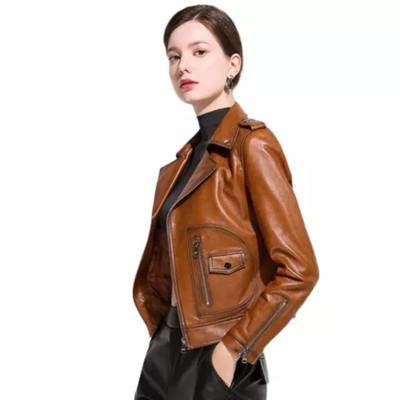 Women's Brown Luxurious Bomber Real Leather Jacket-Women Vintage Moto Leather Jacket-Handmade Custom Leather Jacket-Gift For Her-Women Coat - Image 3