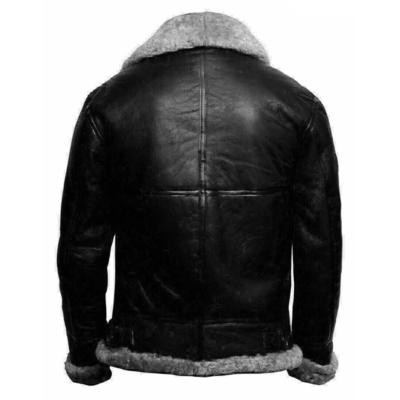 Men's Black RAF Aviator Flying Pilot Leather Jacket-Men's Shearling B3 Bomber Fur Collared Leather jacket-Gift For Him-Men's Winter Jacket - Image 2